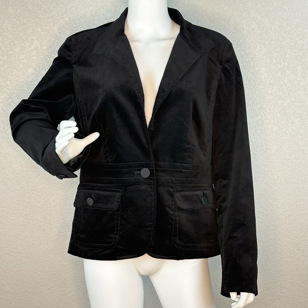 Talbots Velvet Blazer Jacket One Button Black Size 12